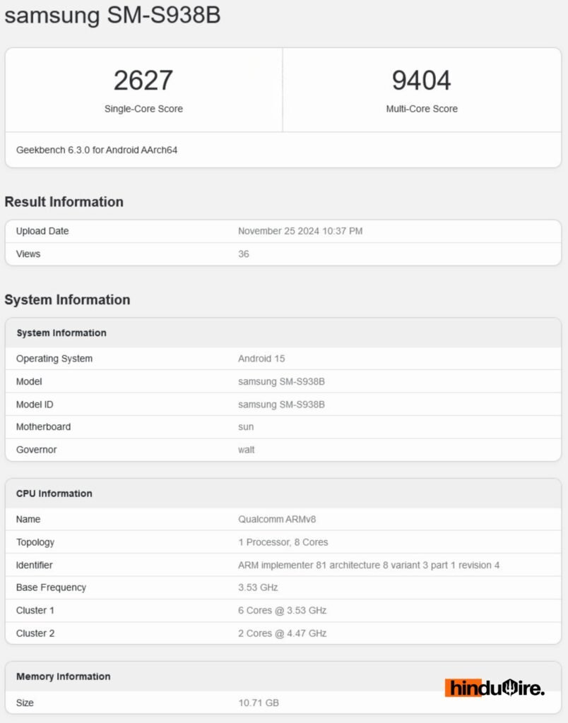 Samsung Galaxy S25 Ultra GeekBench